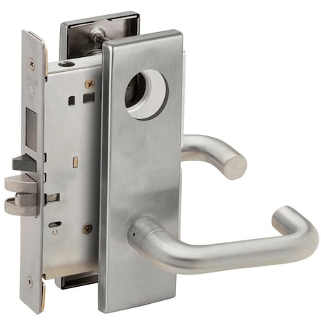 Schlage Faculty Restroom Mortise Lock, 03N Design, Less Cylinder, Satin Chrome L9485L 03N 626 RH